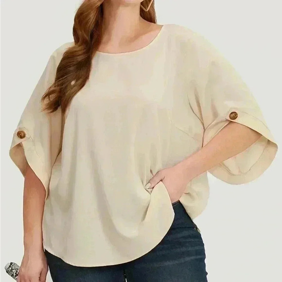 NWT!Stone button detail flounce sleeve blouse size 12 or large - Picture 1 of 8